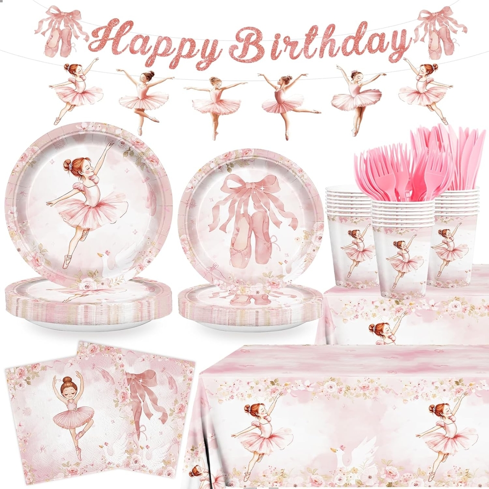 Elegant Ballerina Birthday Party Disposable Tableware Set - Pink